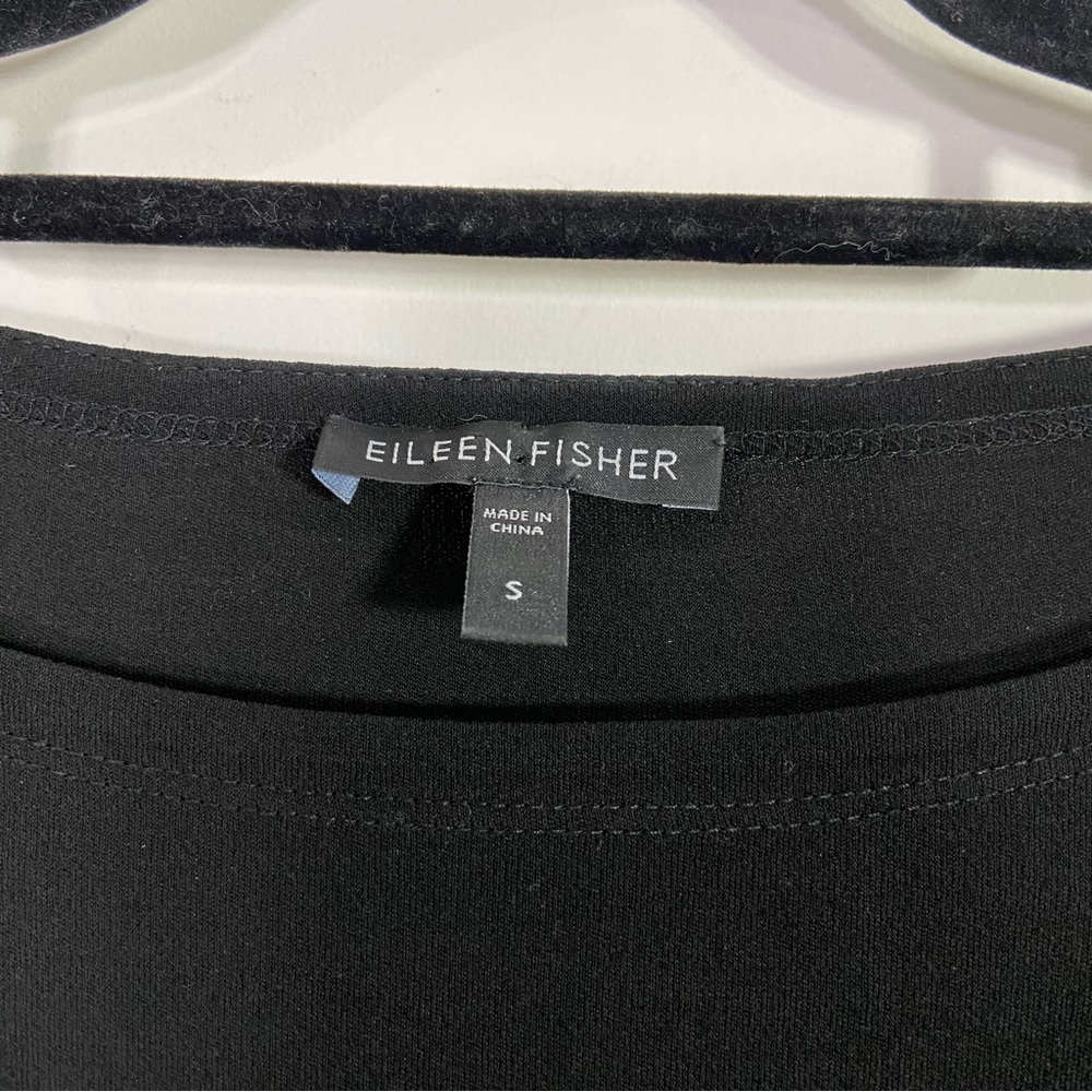 Eileen Fisher Black Silk Long Sleeve Scoop Neck Sheer Panel Top - Picture 7 of 8